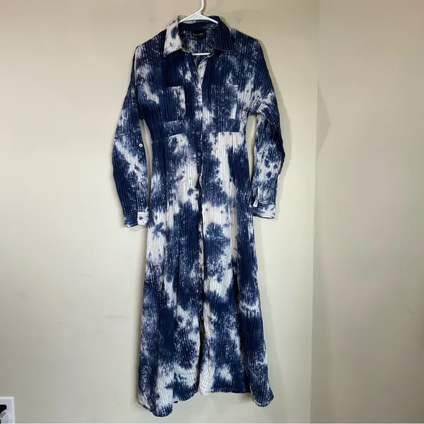 Line & Dot Women's Long Sleeve Maxi Dress Tie dye Small‎ Blue White - Image 12