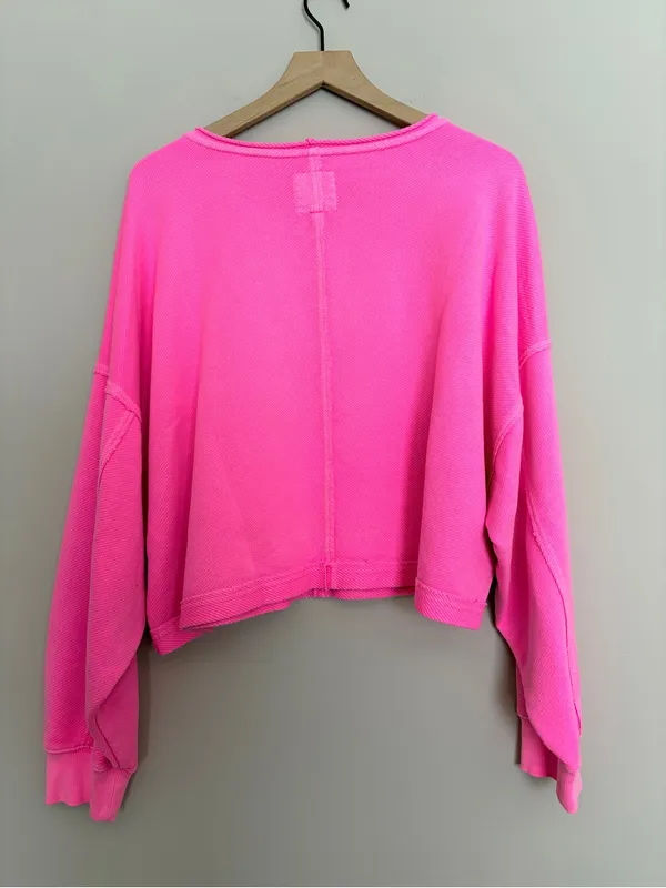 Aerie Hot Pink Beach Party Cropped Sweatshirt XXL - Image 3