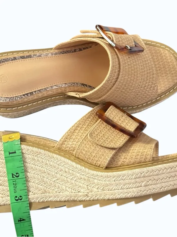 Chunky Wedge Raffia Espadrille Platform Slide Sandals With Tortoiseshell Buckle - Image 4