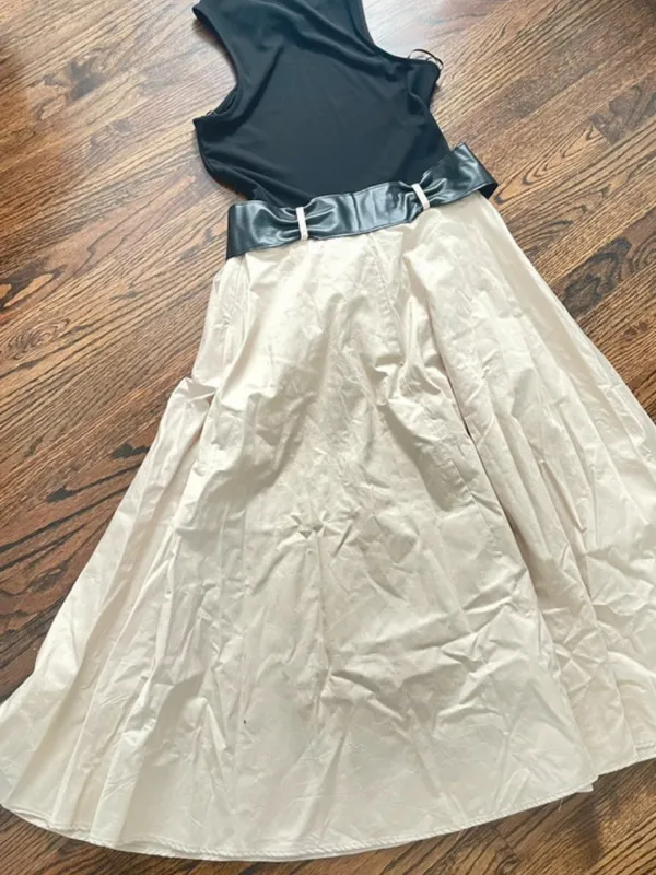 Zara Black & Cream Sleeveless Maxi Dress with Gloss Belt - Image 11