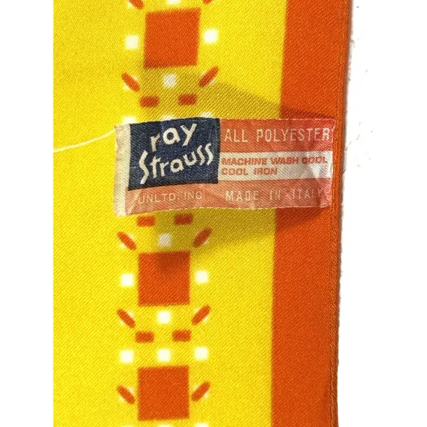 Vintage Ray Strauss Scarf 18” Yellow Orange Geometric Mod Bandana Italy Square - Image 3