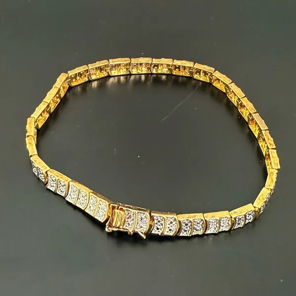 Vintage Signed M Gold-tone Diamond Illusion NO Stone 8 1/2” Tennis Bracelet 13g. - Image 4
