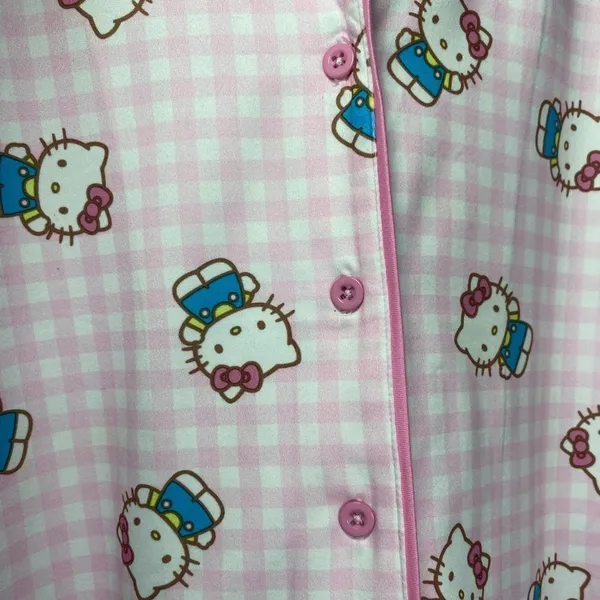 | Checkered Hello Kitty Print Button Down Pajama Top Medium - Image 4