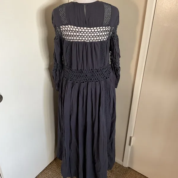 ASOS EDITION Charcoal Gray Crochet Trim Drop Waist Maxi Dress 4 Cotton Boho - Image 8