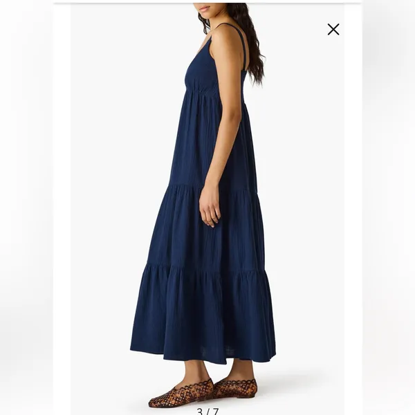 Steve Madden Navy Tiered Maxi Dress Size M Coastal Resort Vacation Casual Beach - Image 4