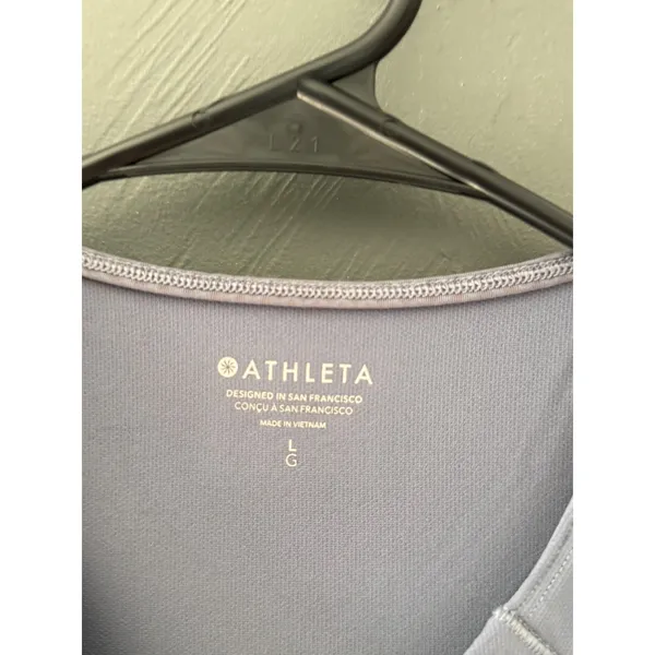 Athleta Womens‎ Short Sleeve Activewear Top Blue Grey Split Neck Size L - Image 6