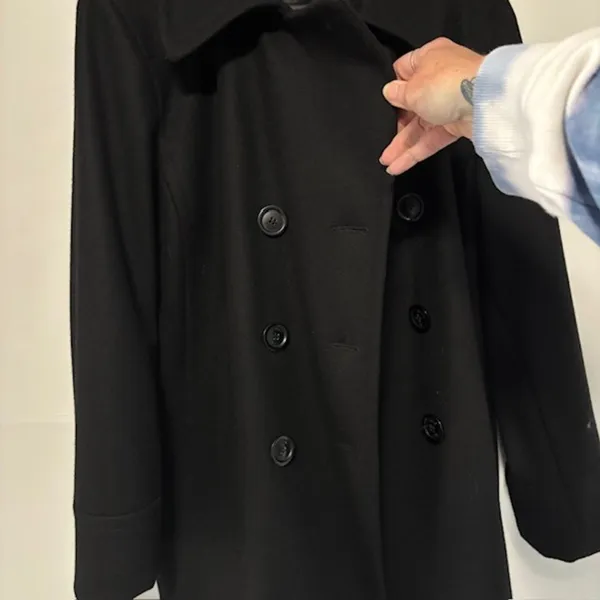 Ann Taylor Anne Klein Black Wool Pea Coat Double-Breasted XL Button Front Notch Lapel Urban - Image 10