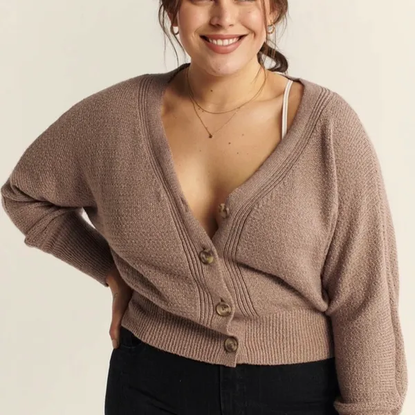 Abercrombie & Fitch Button Front V-Neck Cardigan Sweater Light Brown Size Small - Image 2