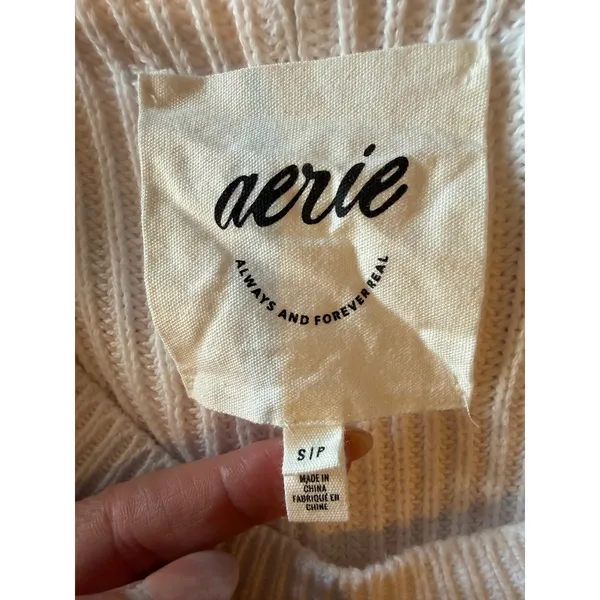Aerie Beyond Cropped Sweater‎ Women Small White Pink Stripe Cotton Boxy Slouchy - Image 9