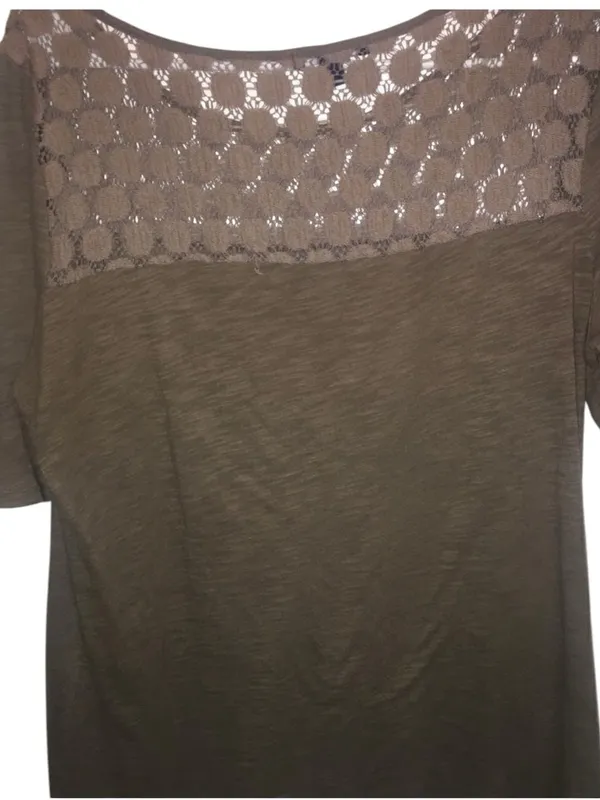 GAP Short-Sleeve Lace Yoke Top in Olive Taupe - Image 4