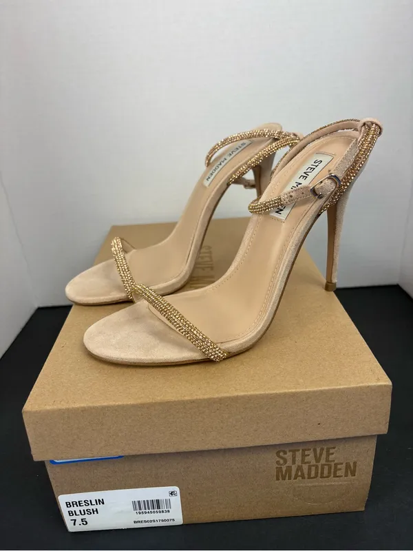 Steve Madden Nude Gold Embellished Ankle-Strap Heels - Image 8