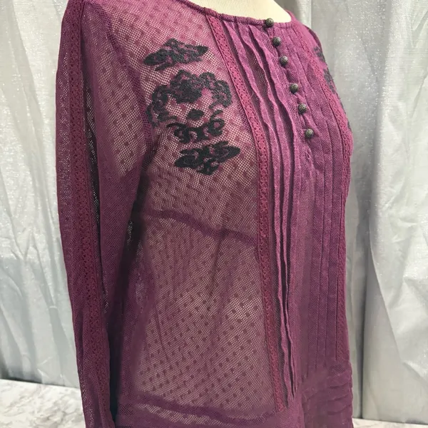 Free People maroon and Black enroidered sheer Jocelyn tunic top - Image 11