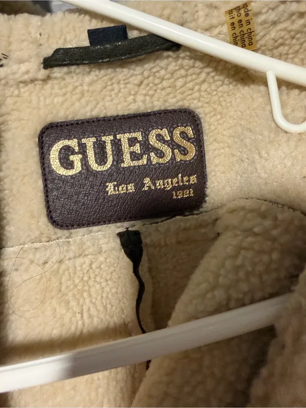GUESS Olive Green Suede-Look Sherpa Moto Jacket with Cream Lining - Image 5