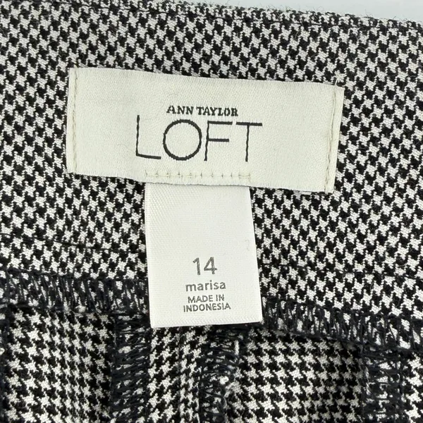 Ann Taylor Loft Marisa Houndstooth Wide Leg Trouser‎ Pants Black White Women 14 - Image 7