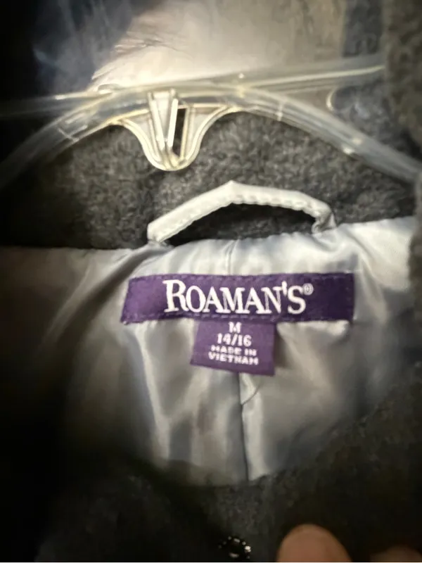 Roaman's Women's Long Quilted Puffer Coat Faux Fur Trim Gray Size M 14/16 - Image 8