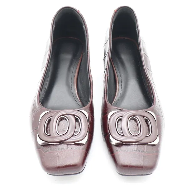Vero Cuoio Burgundy Croc Embossed Leather Square Toe Buckle Low Block Heel 8 - Image 3
