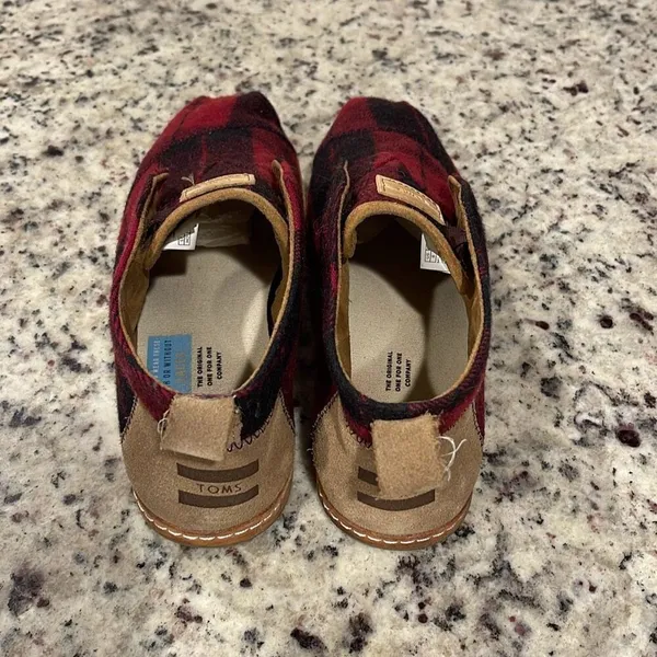 Toms‎ Womens Plaid Felt On Leather Flannel Mid Top Bota Boots Red Black Size 8 - Image 5