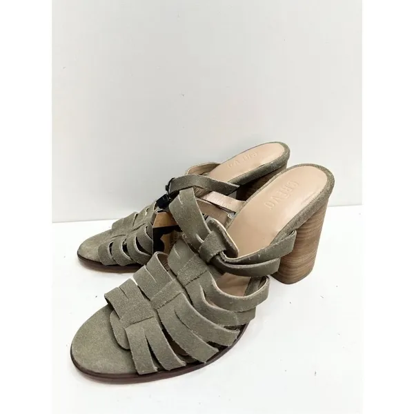 Crevo Hazelle Sage Green Suede Strappy Block Heel Mules Sandals Size 7.5‎ NEW - Image 4