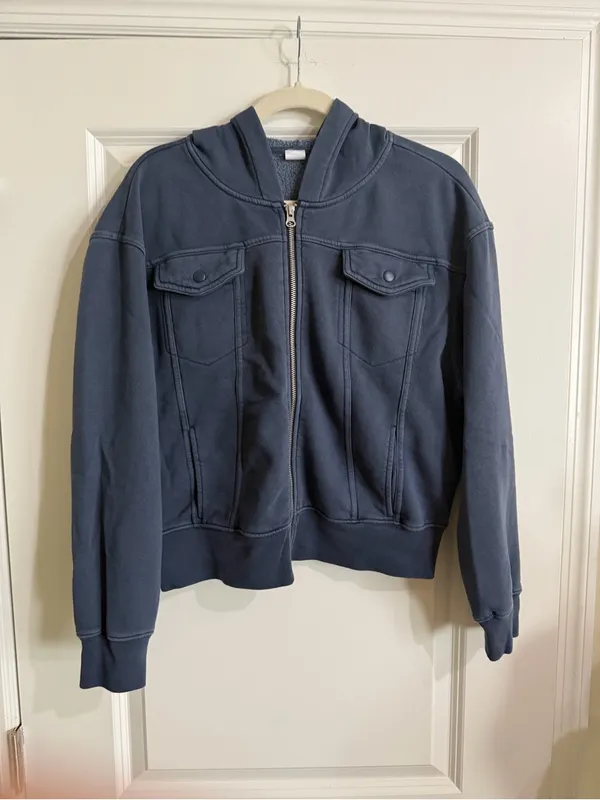 GAP Oversized Icon Full Zip Hoodie Blue Fleece Women’s Small Relaxed Fit - Image 2