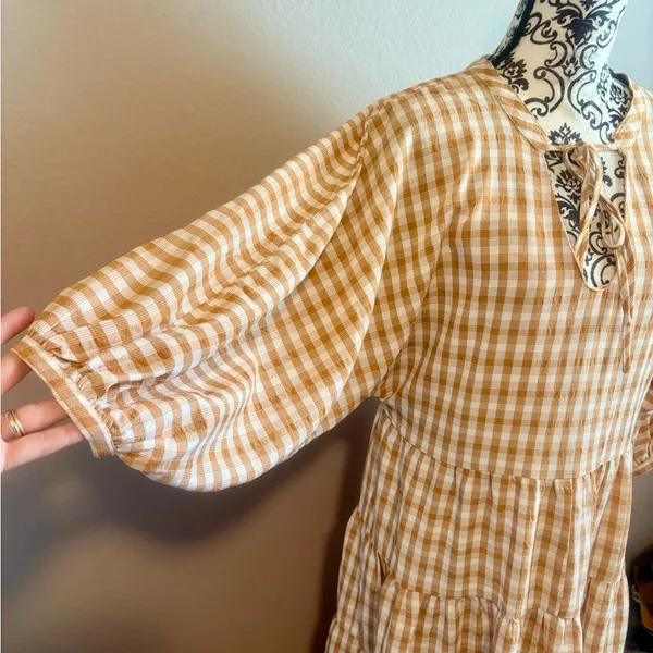 ON YOU White and Camel Gingham Maxi Dress - Image 3