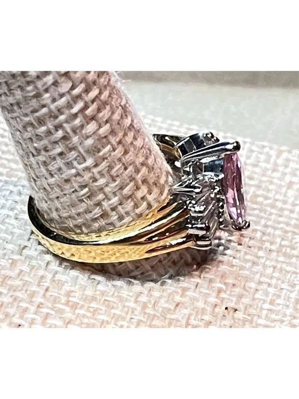 Vintage 90s Marquise Pink Ice and Tapered Baguette Cocktail Ring SIze 8 - Image 2
