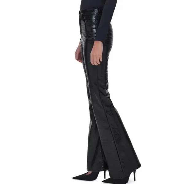 GOOD AMERICAN Good Legs Croc Embossed Faux Leather Flare Pants in Black US 26 - Image 8