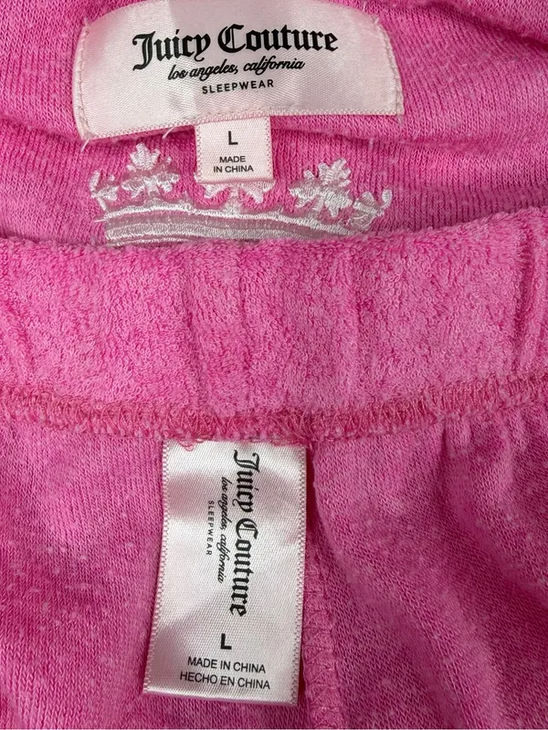 Juicy Couture Terry Cloth Pajama Set Womens L Hot Pink Y2K Logo Shorts - Image 6
