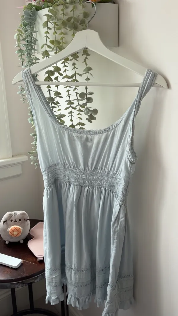 Urban Outfitters light blue babydoll dress with lace trim and button-up front, size S - Image 3
