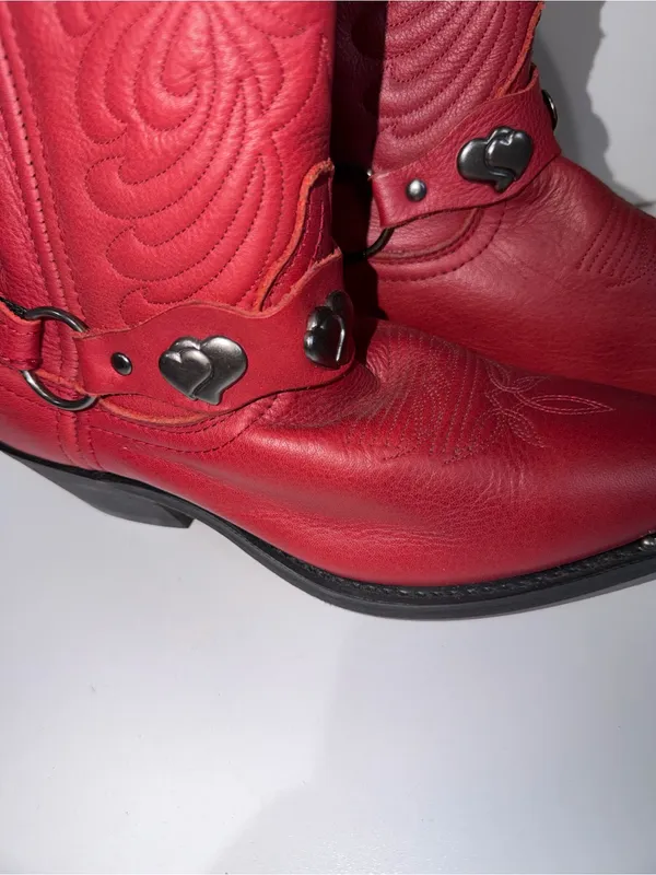 Masterson Boots Sz‎ 7.5M Red Leather Heart Harness Chain Western Cowgirl Concho - Image 2