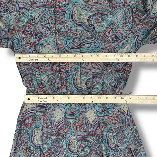 Vntg J.G. Hook Paisley Pleated Mock Neck Maxi Dress Green Multi Size‎ 4 Heritage - Image 12