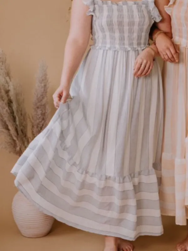 Blu Pepper Striped Smocked Ruffle Trim Midi Dress - Size Medium - Image 6