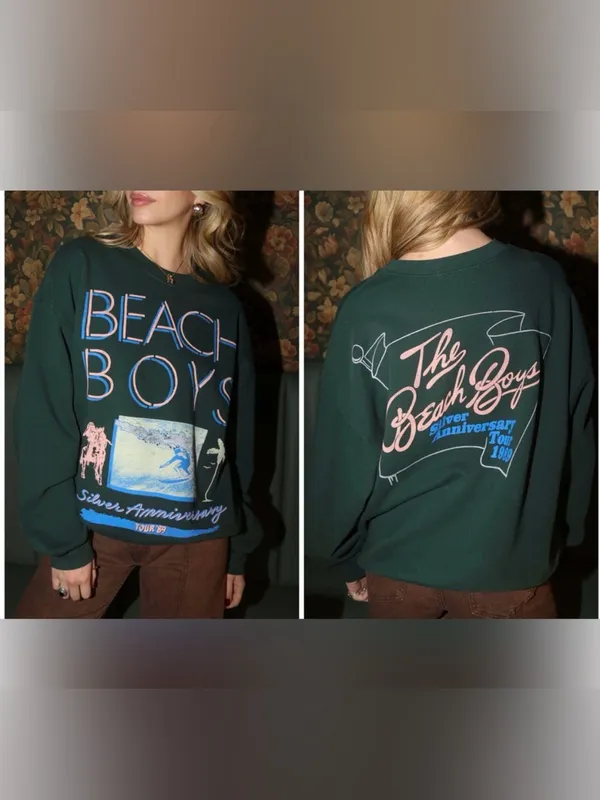 NWOT Daydreamer The Beach Boys Silver Anniversary Boyfriend Crew - Pine - Small - Image 2