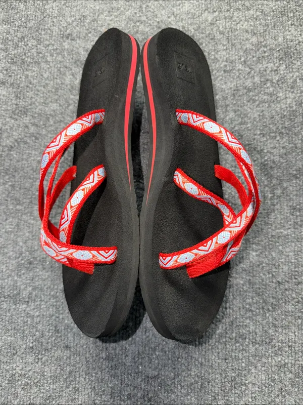 Teva Women's Black Sandals with Red and White Geometric Straps - Image 2