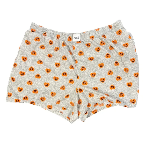 PINK Victorias Secret Pajama Shorts Womens XL Gray Pumpkin Halloween Cotton - Image 3