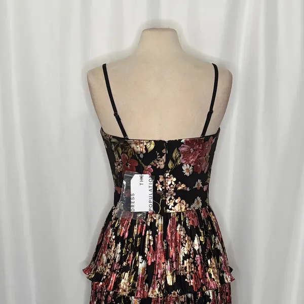 NWT!! DRESS THE POPULATION Libby Floral‎ Tiered Mini Dress Strapless Black Large - Image 10
