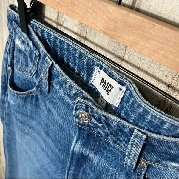 Paige Noella Straight Leg Denim Medium Wash‎ Distressed Womens Size 27 - Image 3