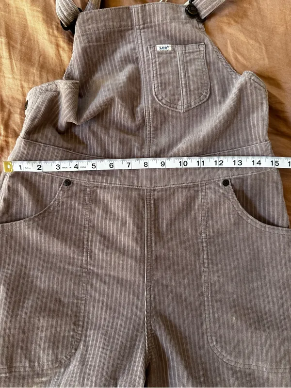 Free People X Lee Vintage Factory Flare Corduroy Overalls mauve Sz Medium - Image 12