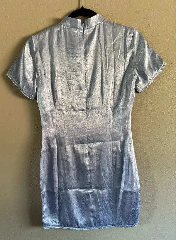 NWT DAWANG New York Noma Brocade Qipao Cheongsam Mini Dress - Silver Blue Size S - Image 5