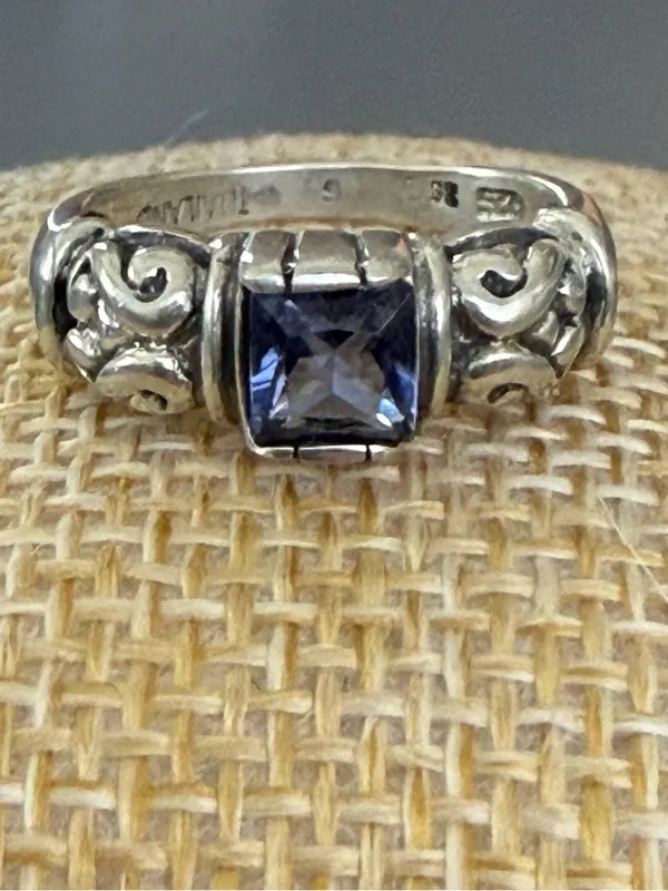 Vintage Sterling Silver Ring Blue Gemstone Ornate Scroll Design Signed Thailand - Image 4