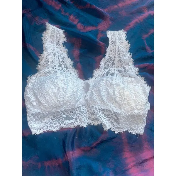 AERIE Eyelash Lace Padded Plunge Bralette Medium M Blue - Image 3