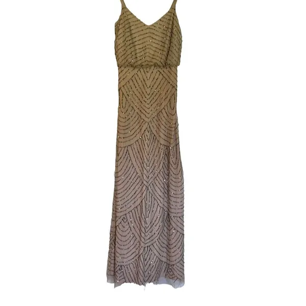Adrianna Papell scalloped sequin nude maxi dress 2 - Image 15