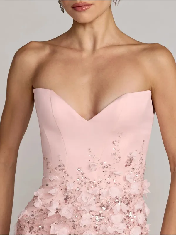 MAC DUGGAL Pink Size 8 3D Floral Strapless Sweetheart Gown With Slit Dress - Image 2