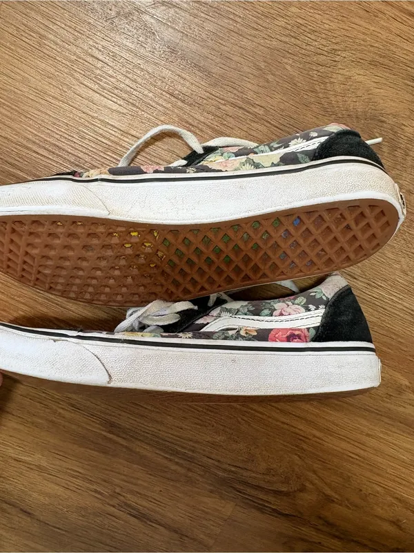 Vans Old Skool Floral‎ Sneakers Women’s Size 7.5 Black Canvas Skate Shoes - Image 3