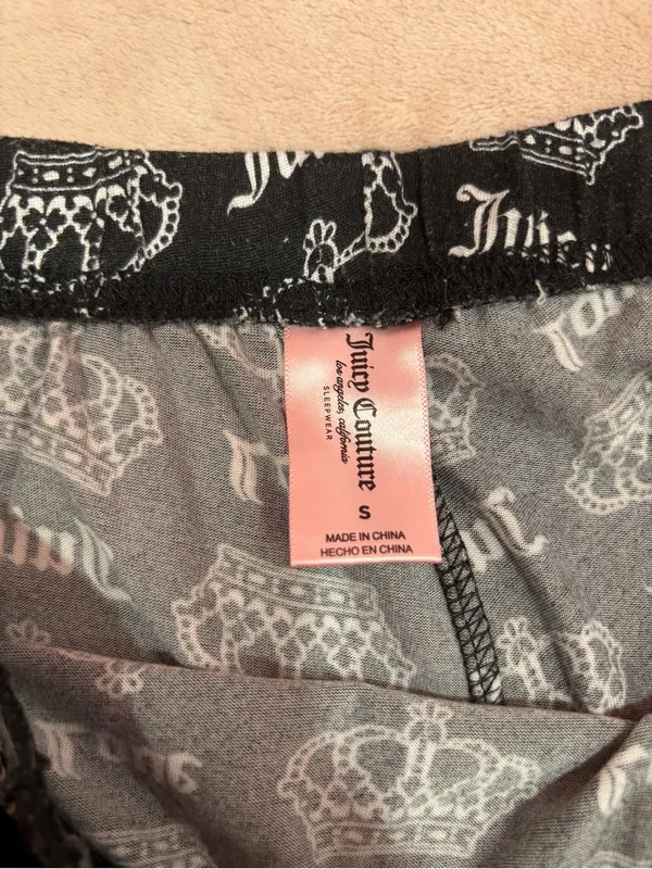 Juicy Couture Black and White Crown Logo Pajama Set with Pink Piping - Image 2