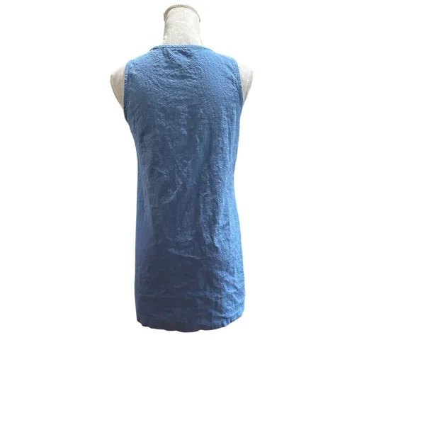 Casual Loose A Line Sleeveless Blue Button Detail Tunic Dress With Pockets Sz M - Image 9