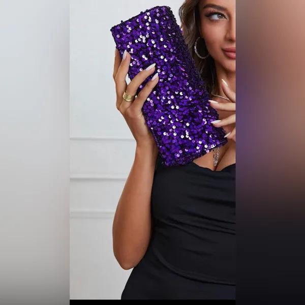 Sparkle Purple Sequins Chain Crossbody Bag - Image 3