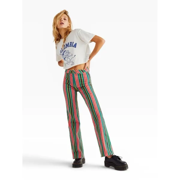 RARE Free People Seneca Printed Striped Straight Leg Jeans 70s Boho‎ 26 - Image 2