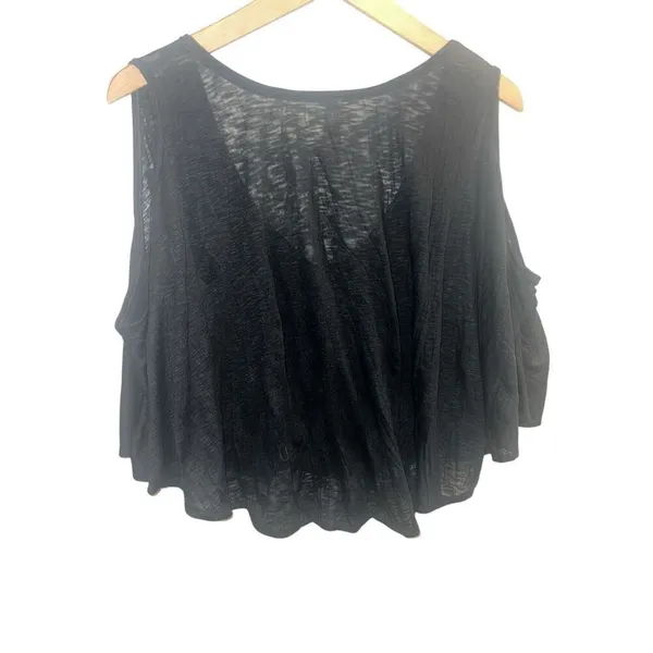 ✨Free People Black Crinkle Button Front Swing Crop Sz Medium Top✨ - Image 7