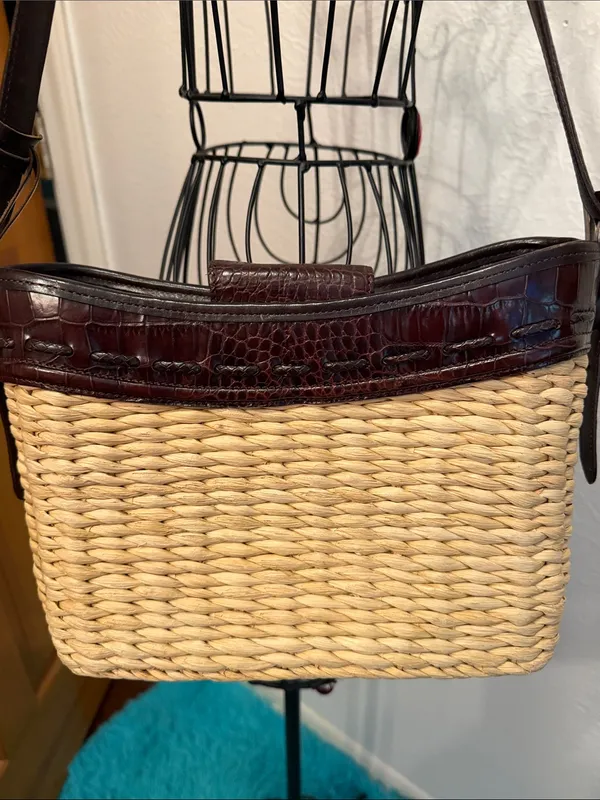 👨‍🌾👨‍🌾👨‍🌾BOGOHO👨‍🌾👨‍🌾👨‍🌾Brighton Straw Shoulder Bag with Dark Brown Leather Trim - Image 6