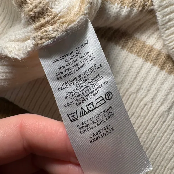 LOFT Mock Neck Striped Sweater Size Medium Flare Long Sleeve‎ White Brown Wool - Image 9